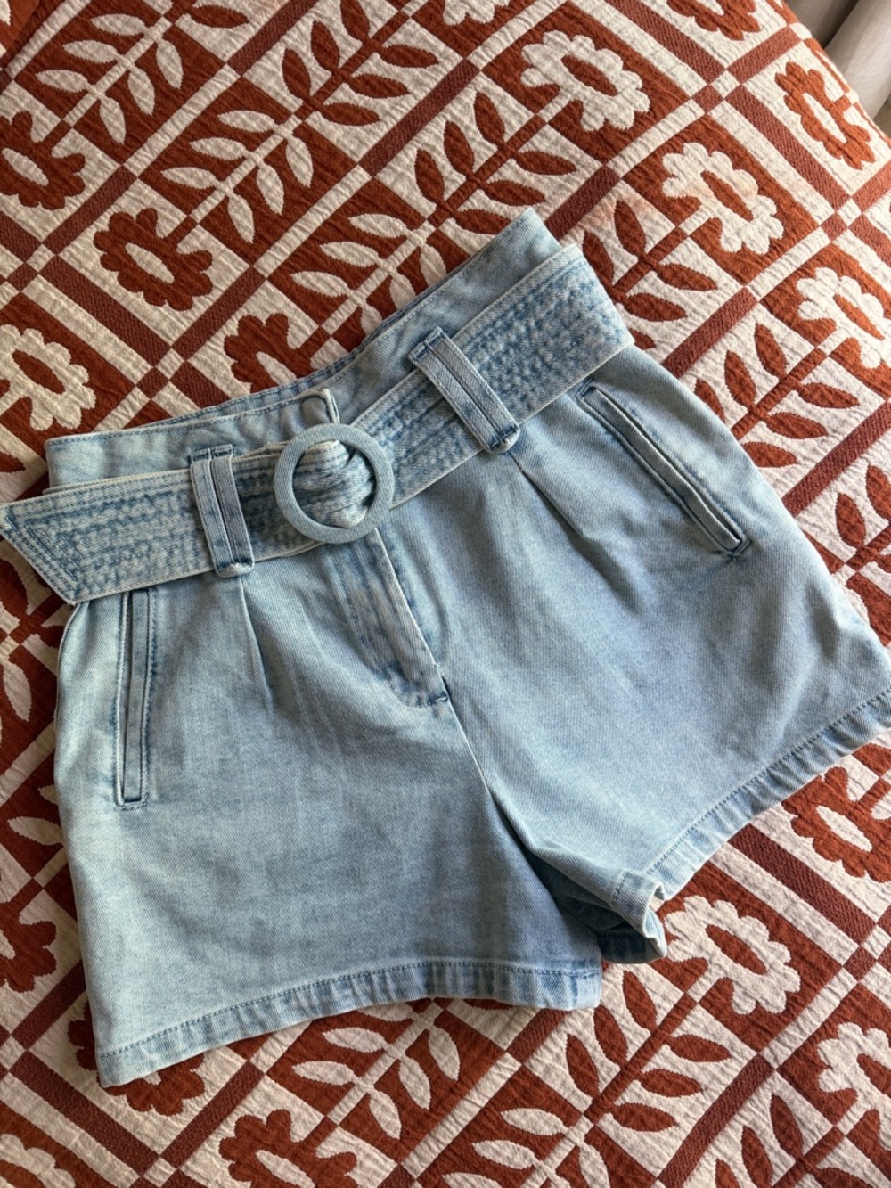 Sezane Light Blue Denim High-Waist Belted Women’s Shorts